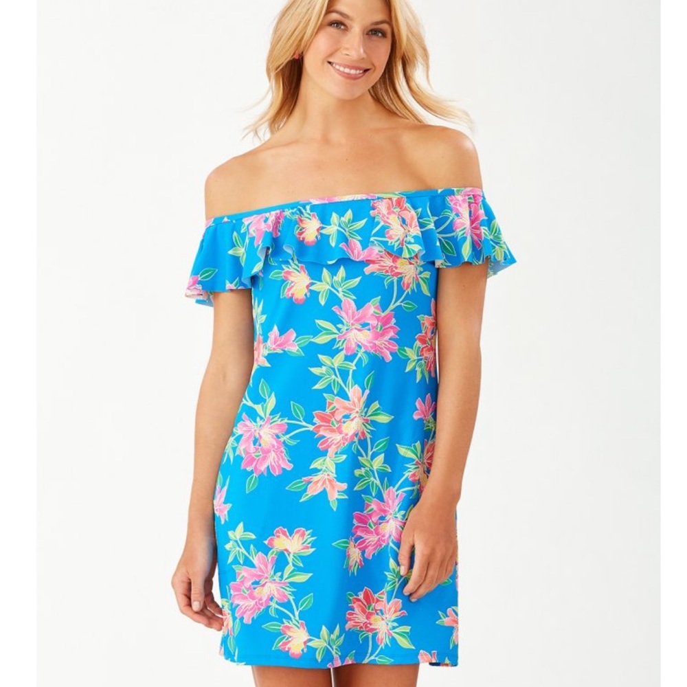 Tommy Bahama Sun Lilies Off-the-Shoulder Ruffle Sun SPF Dress